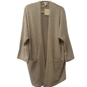 Donni open front kimono cardigan one size tan gray cotton‎ lightweight NWT